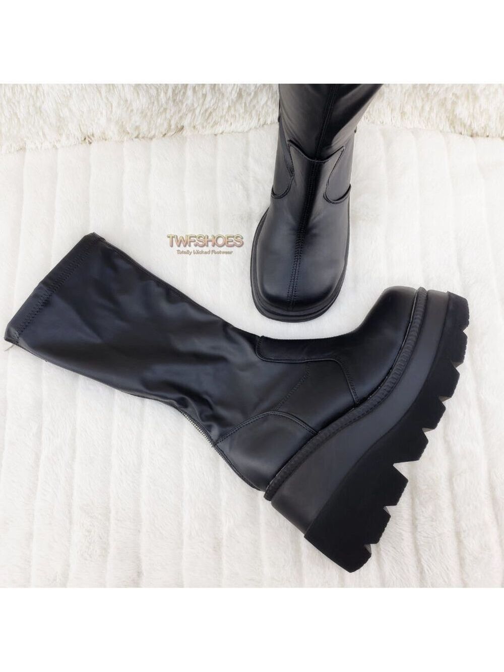 Goth Rave Platform Knee Boot Stretch Shaker 65 - Picture 3 of 10